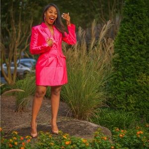 House of CB - Hot Pink Satin Blazer Dress - Tailored Fit